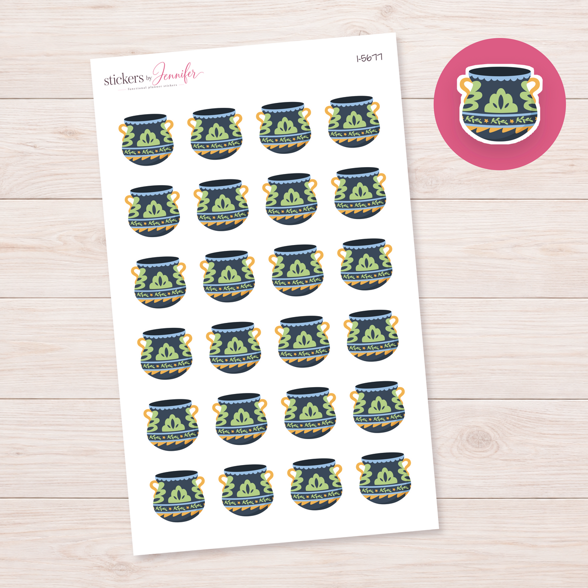 Blue Patterned Pot Planner Stickers | I-5677