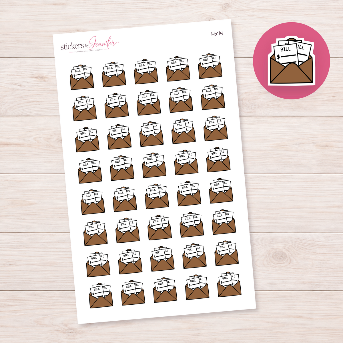 Brown Bills Envelope Planner Stickers | I-574
