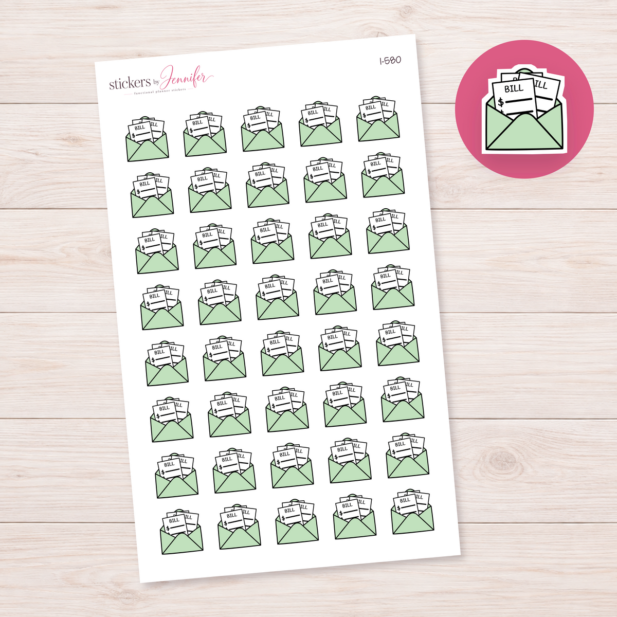 Mint Bills Envelope Planner Stickers | I-580
