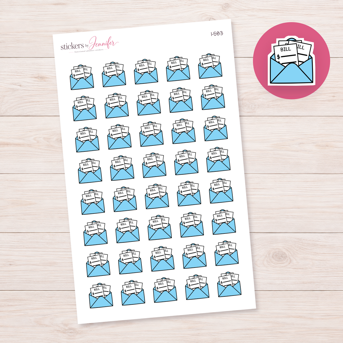 Blue Bill Envelope Planner Stickers | I-583