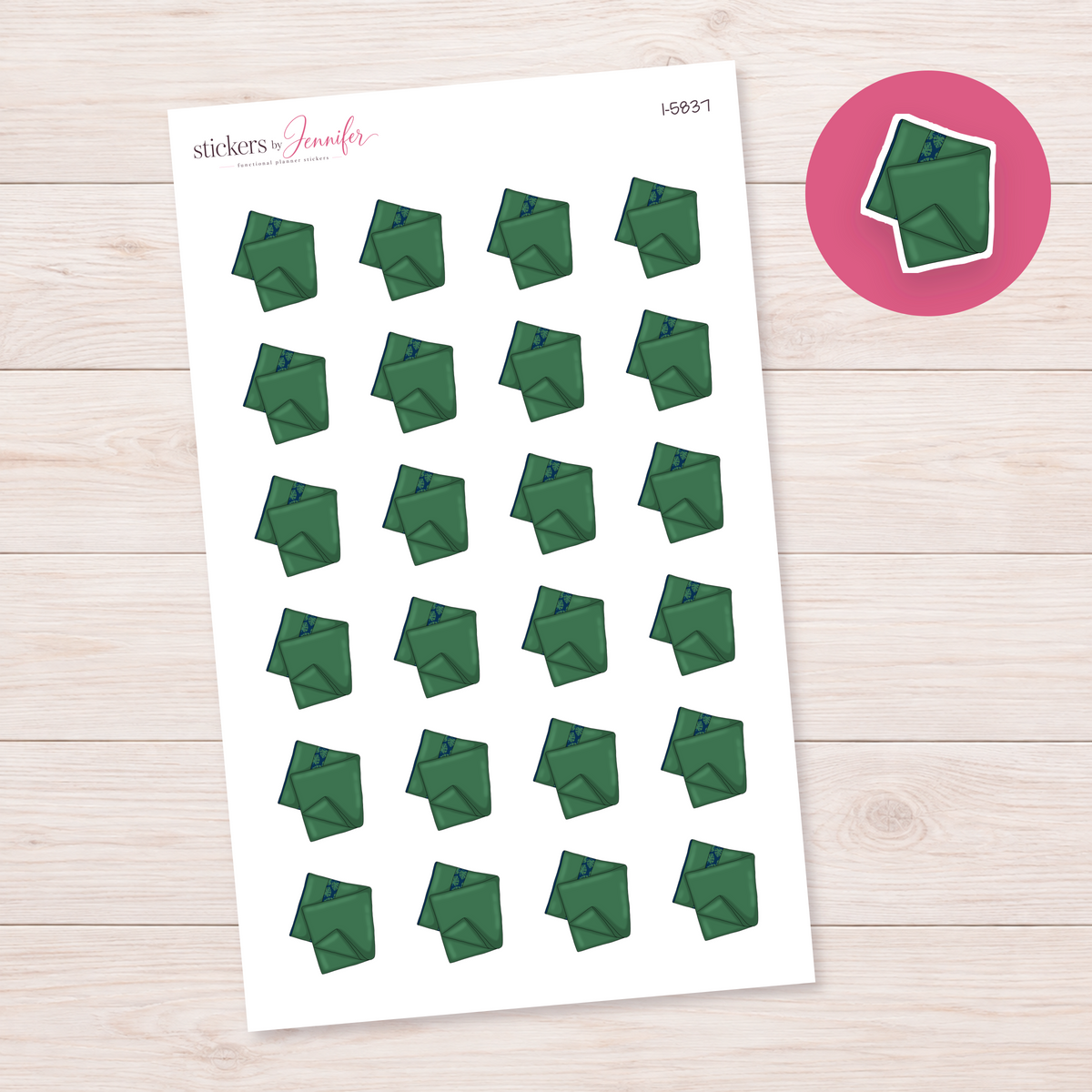 Folded Green Beach Towel Planner Stickers | I-5837