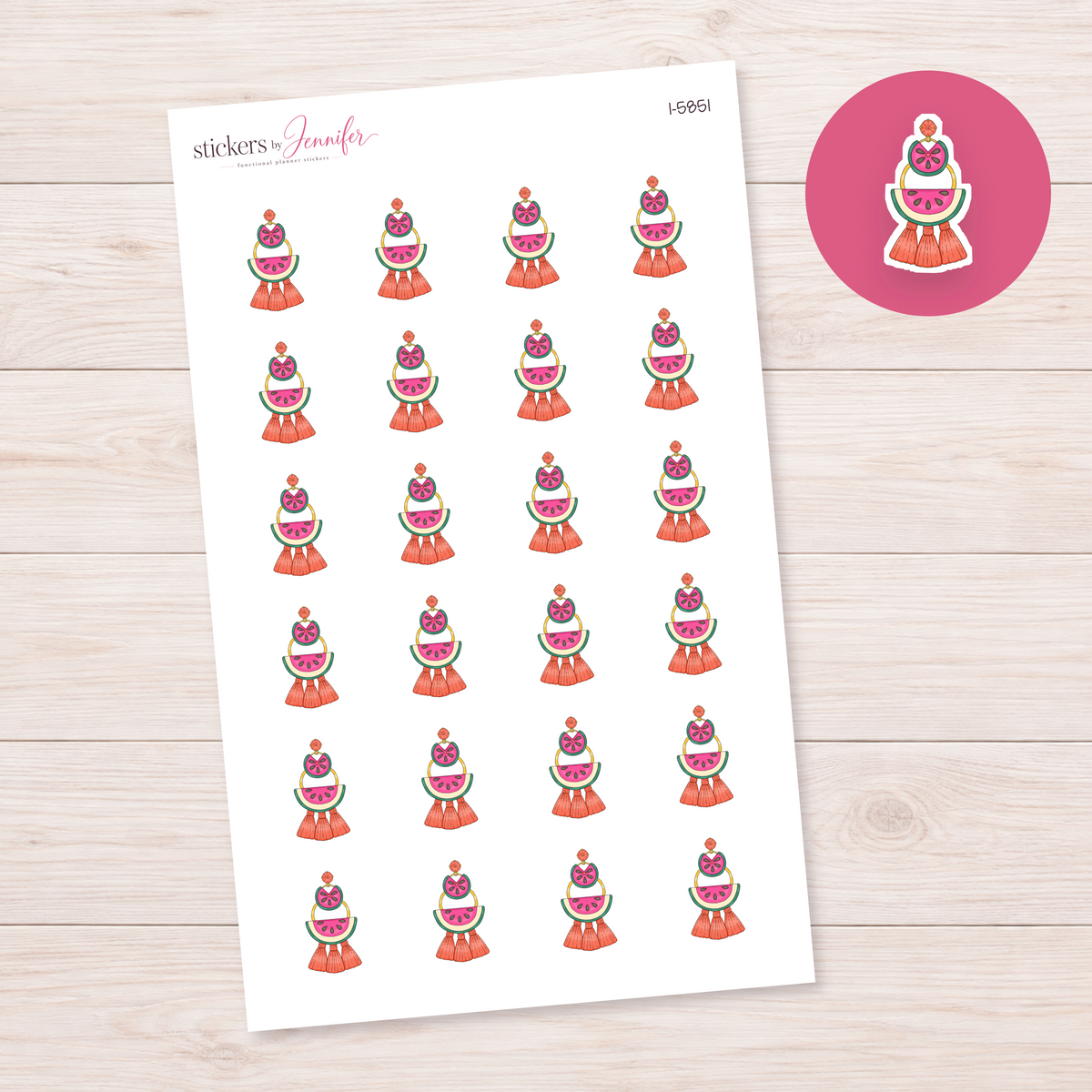 Bright Watermelon Earring Planner Stickers | I-5851