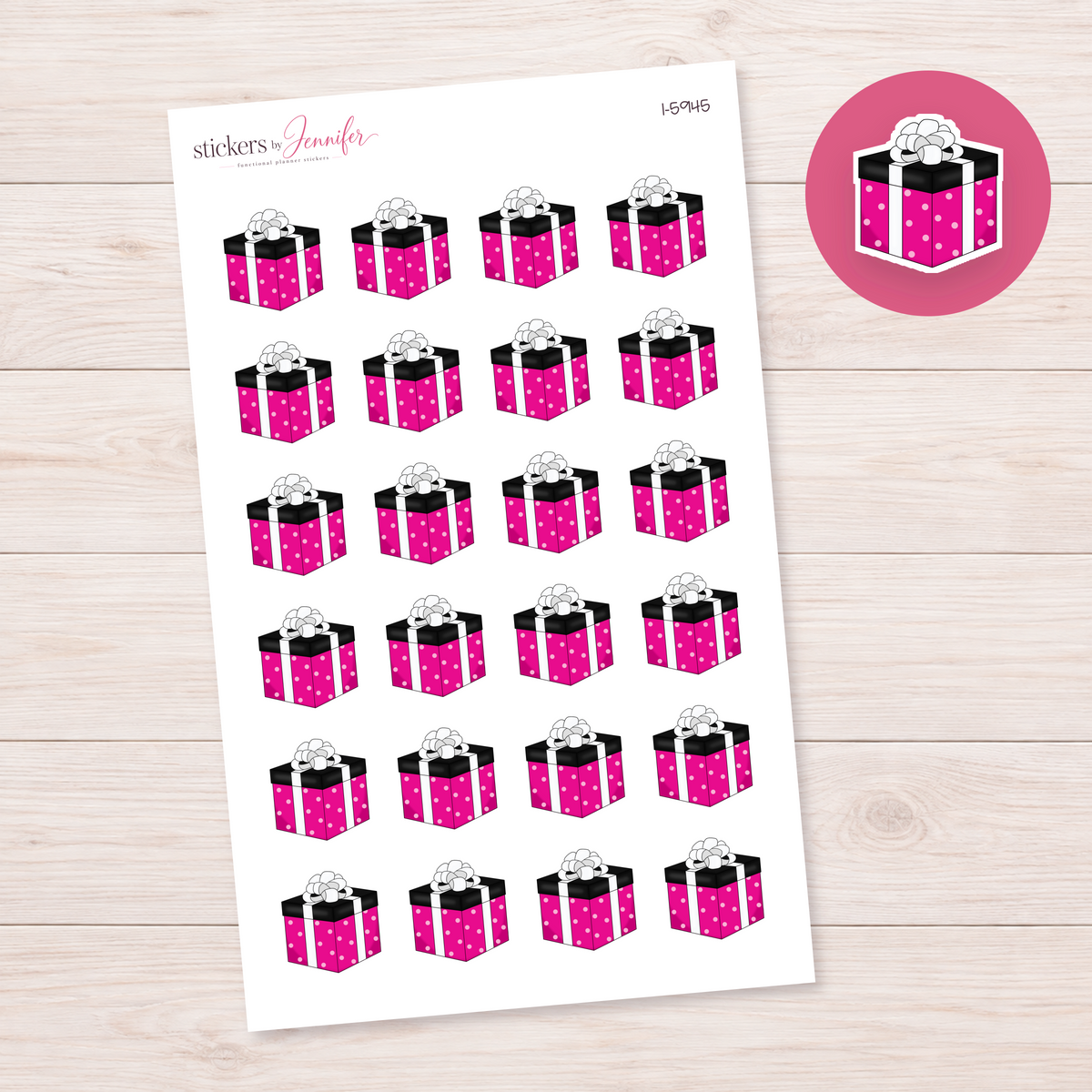 Pink Gift with Black Lid Planner Stickers | I-5945