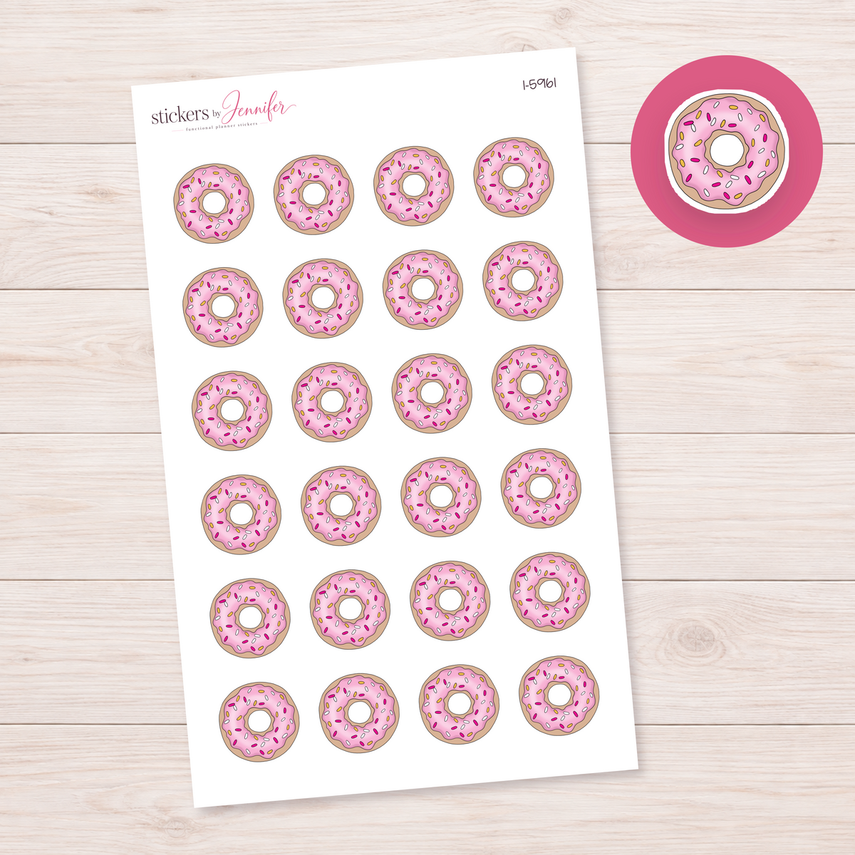 Pink Sprinkle Ring Donut Planner Stickers | I-5961