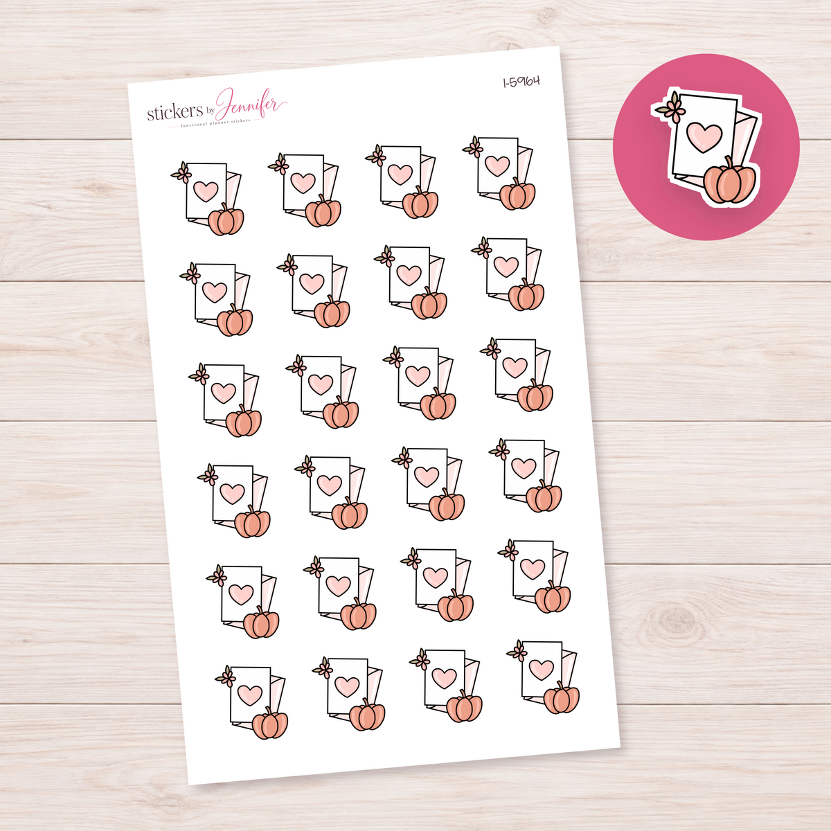 Pink Heart Card and Pumpkin Planner Stickers | I-5964