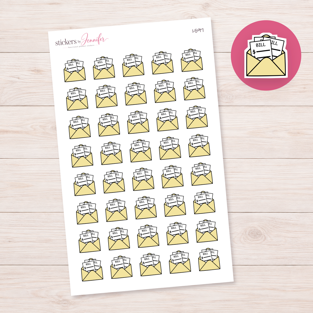 Cream Bill Envelope Planner Stickers | I-597