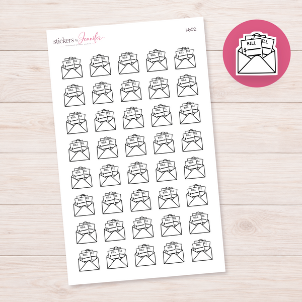 White Bills Envelope Planner Stickers | I-602