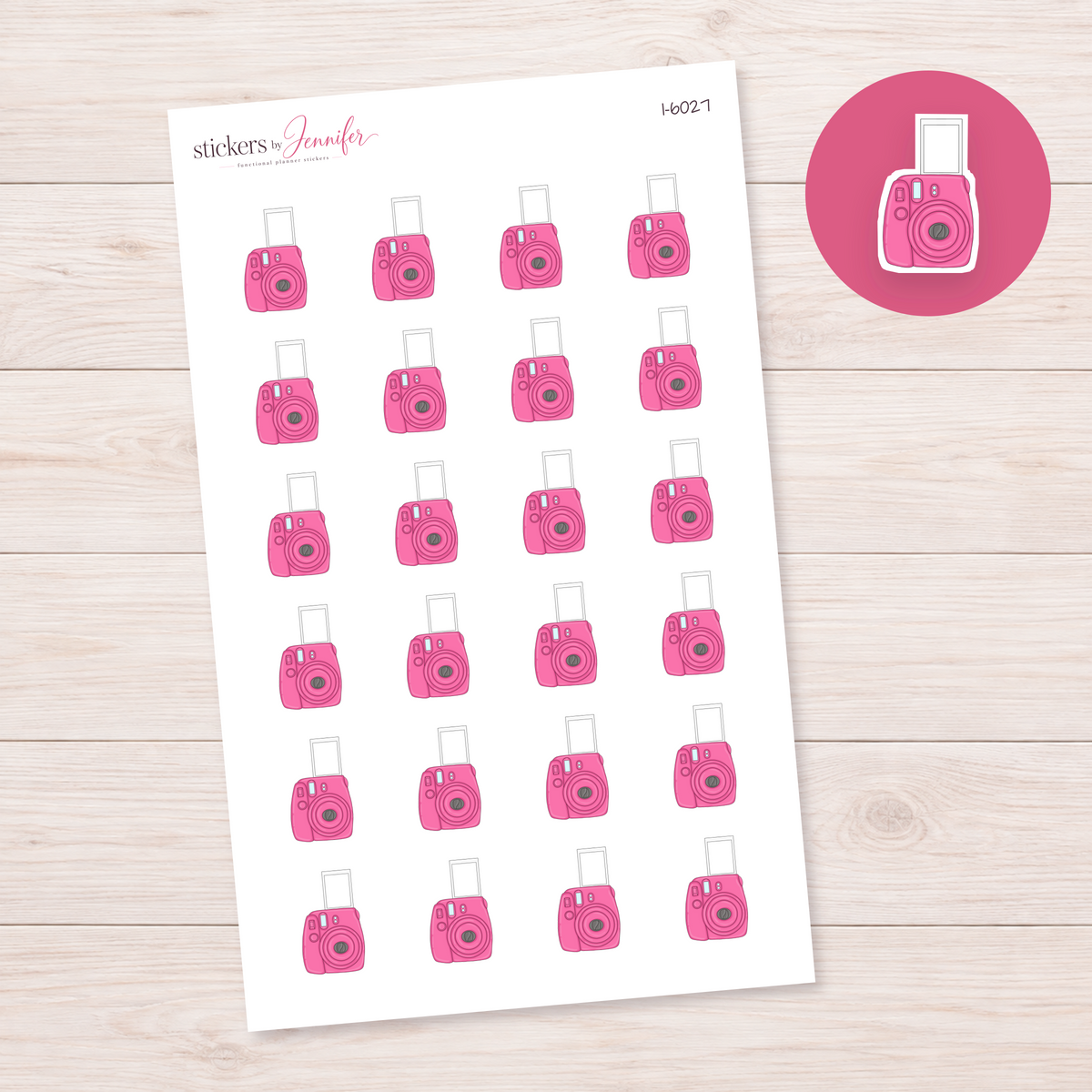 Hot Pink Instant Camera Planner Stickers | I-6027
