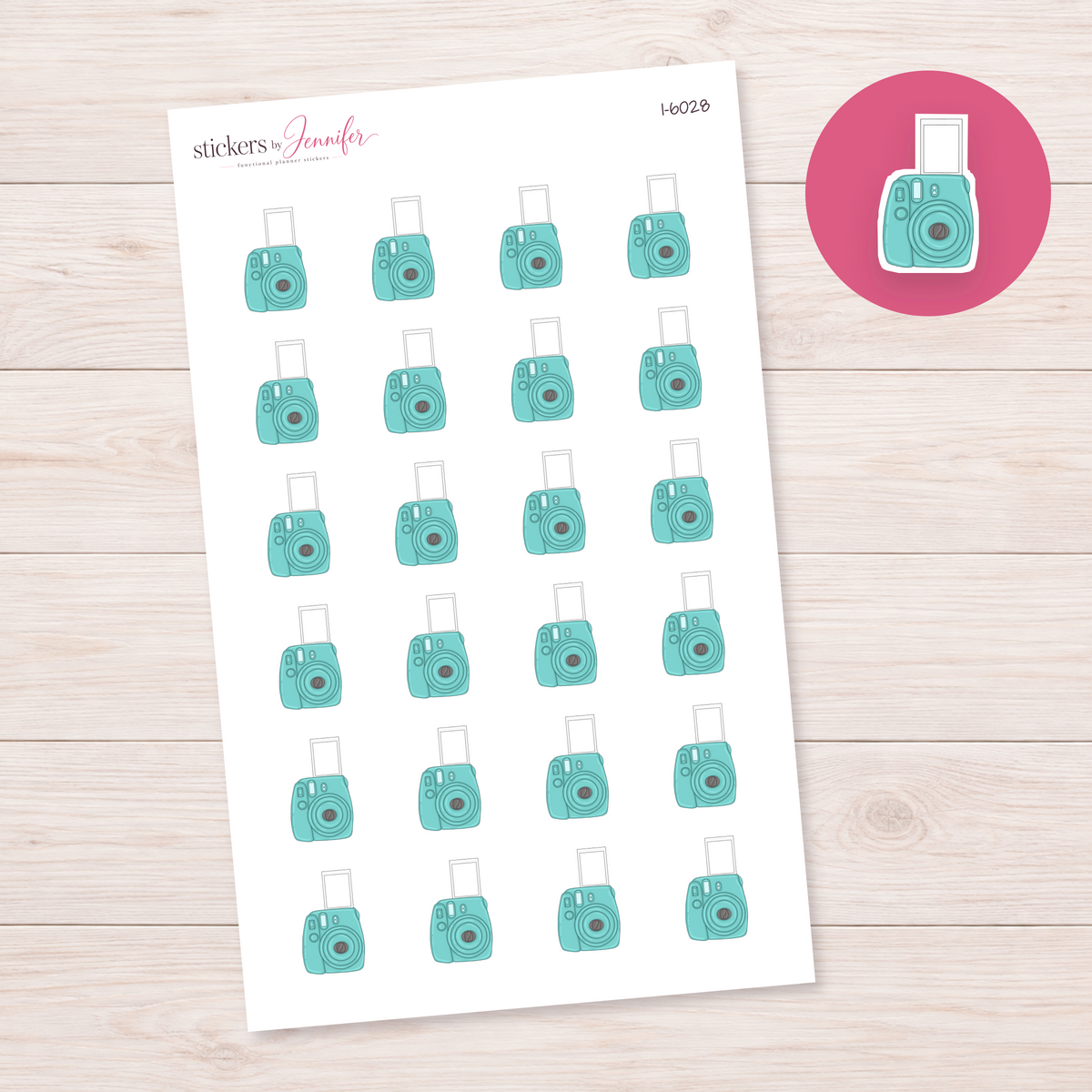 Teal Instant Print Camera Planner Stickers | I-6028