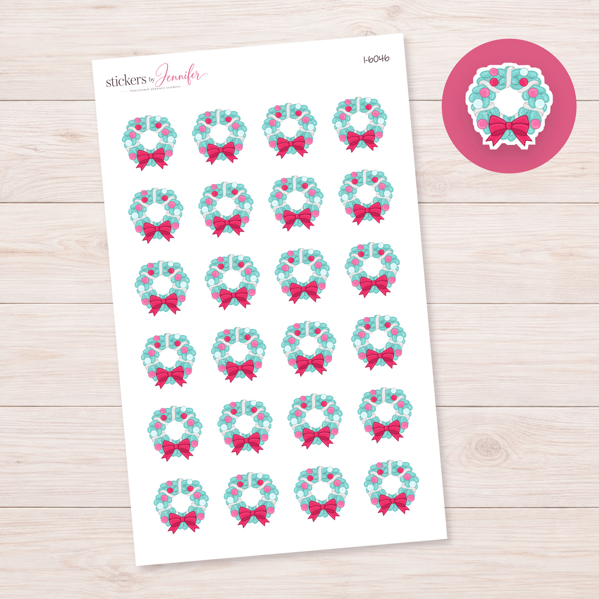 Aqua Ornament Wreath Planner Stickers | I-6046