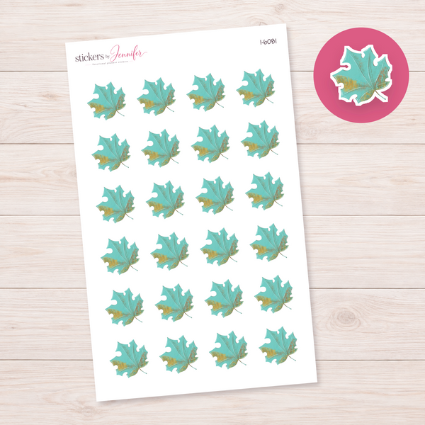 Teal Maple Leaf Planner Stickers | I-6081