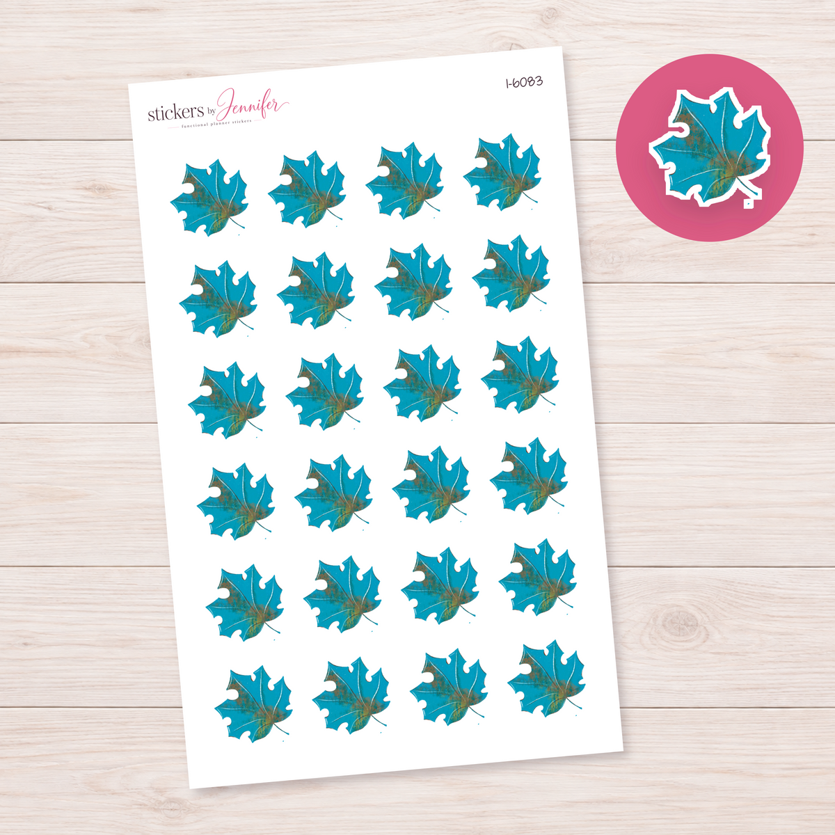 Deep Teal Maple Leaf Planner Stickers | I-6083