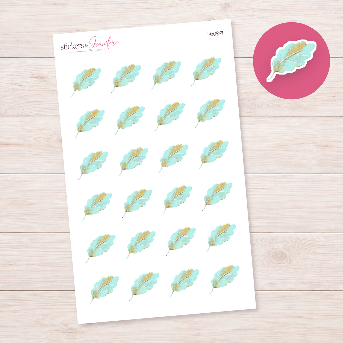 Pale Aqua Oak Leaf Planner Stickers | I-6089