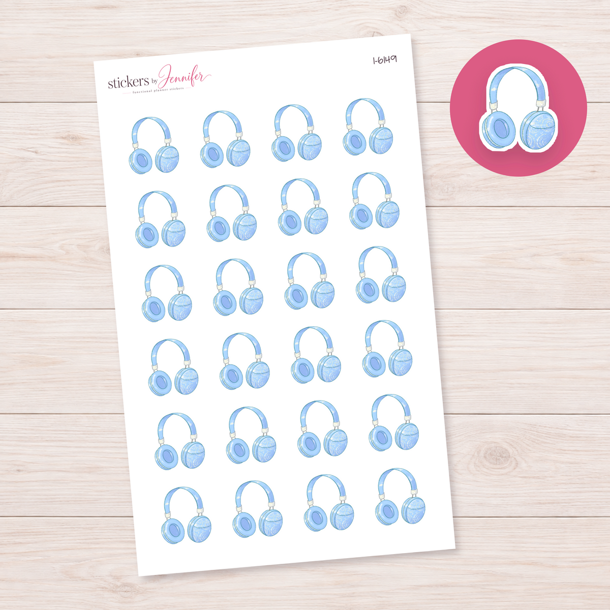 Blue Watercolor Headphones Planner Stickers | I-6149
