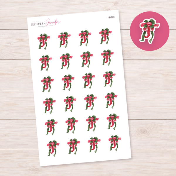 Red and Green Holiday Bow Planner Stickers | I-6201