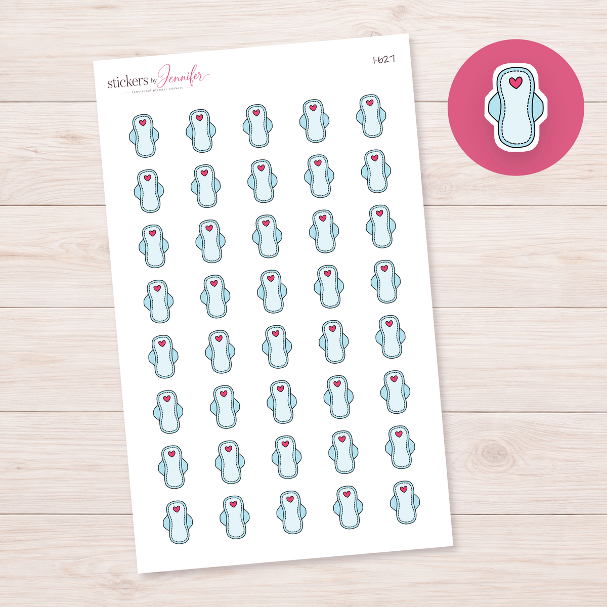 Pale Blue Heart Period Pad Planner Stickers | I-627