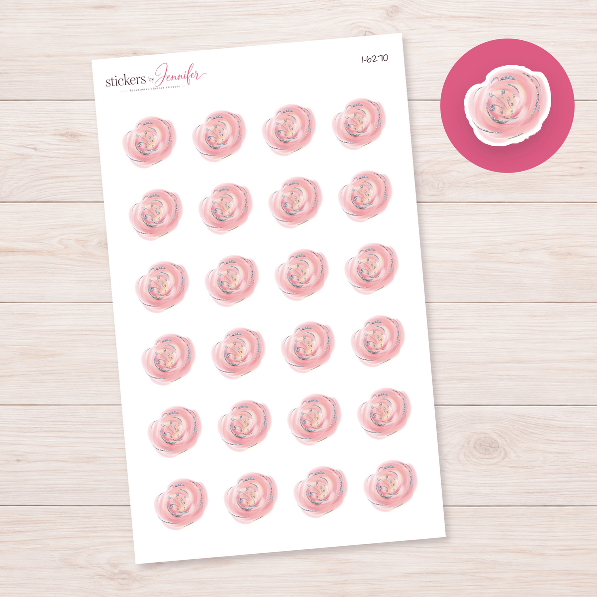 Pink and Silver-Effect Flower Planner Stickers | I-6270