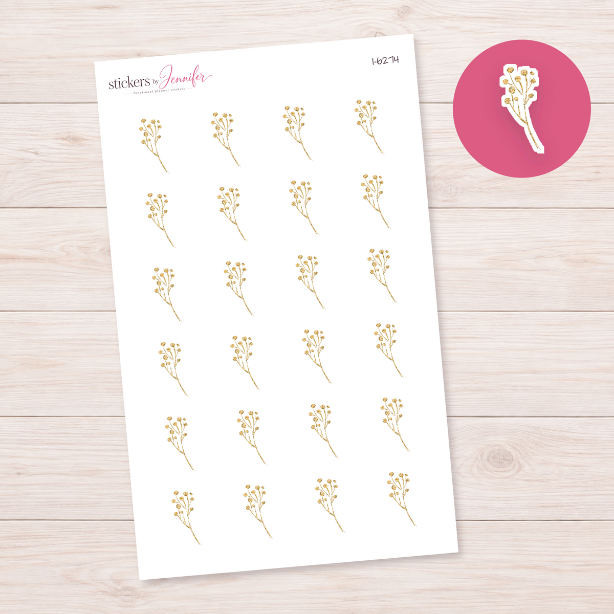 Golden Wildflower Sprig Planner Stickers | I-6274