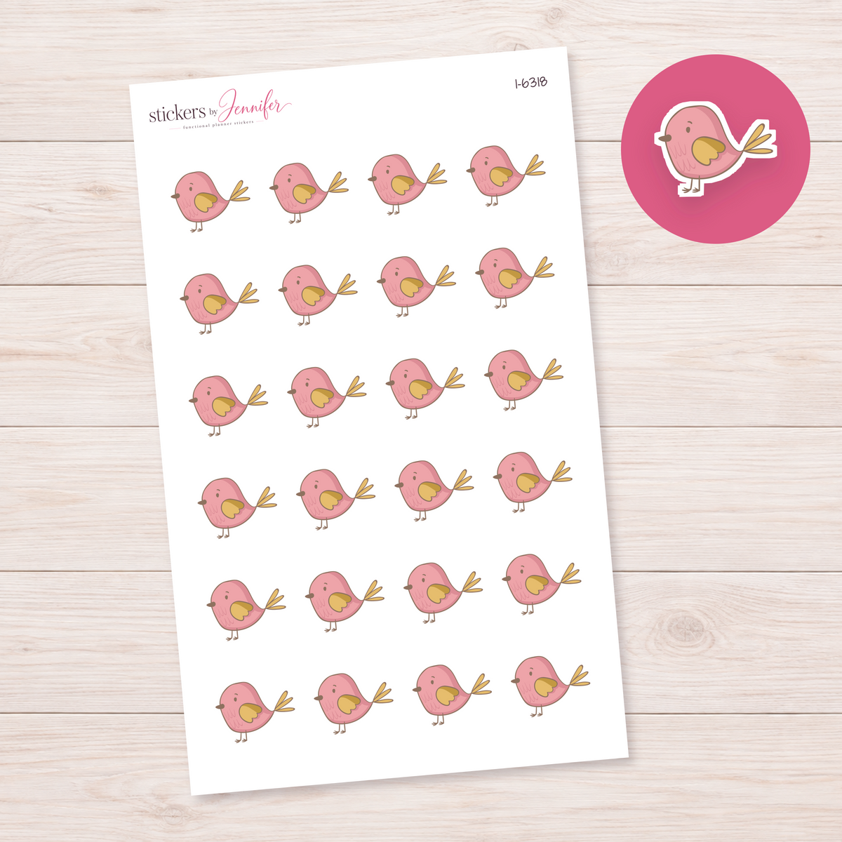 Pink Bird with Yellow Wing Planner Stickers | I-6318