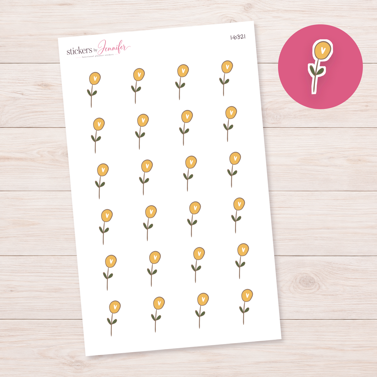 Yellow Heart Flower Planner Stickers | I-6321