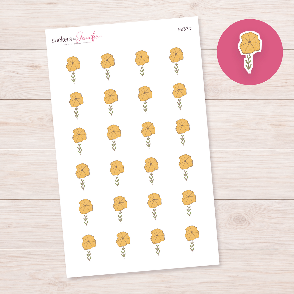 Golden Flower Stem Planner Stickers | I-6330