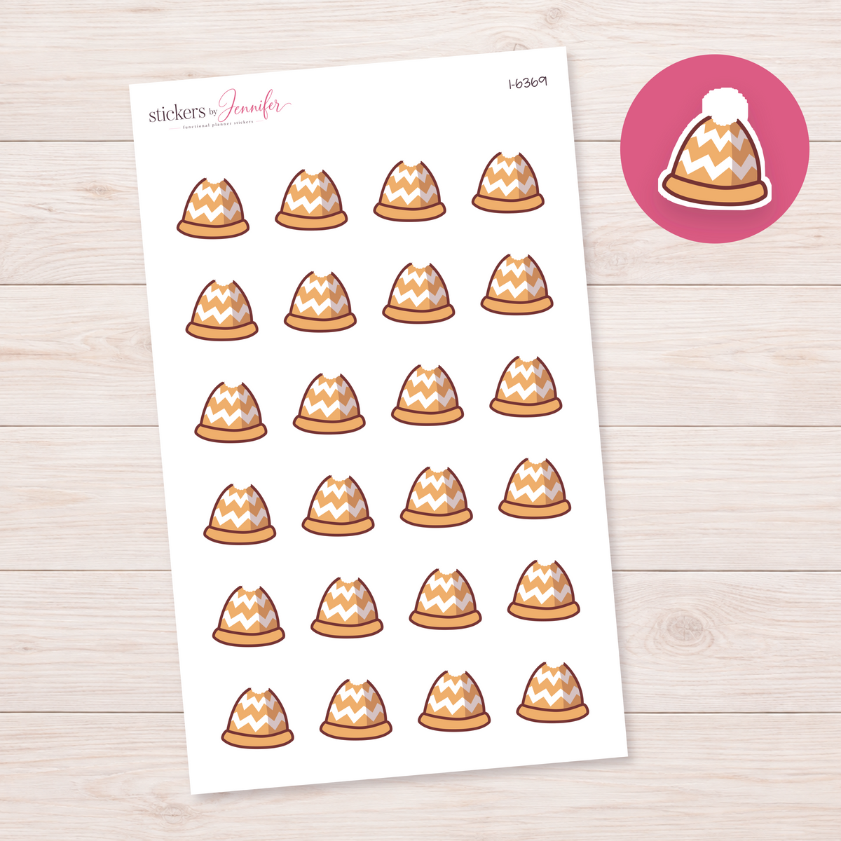 Golden Chevron Winter Hat Planner Stickers | I-6369