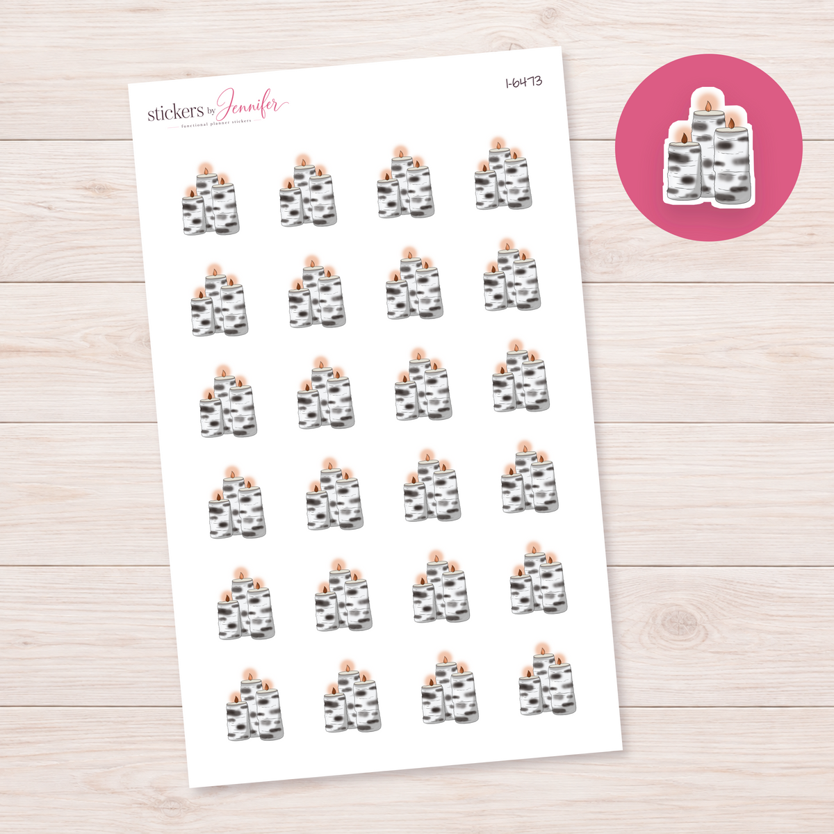 Birch Pillar Candles Planner Stickers | I-6473