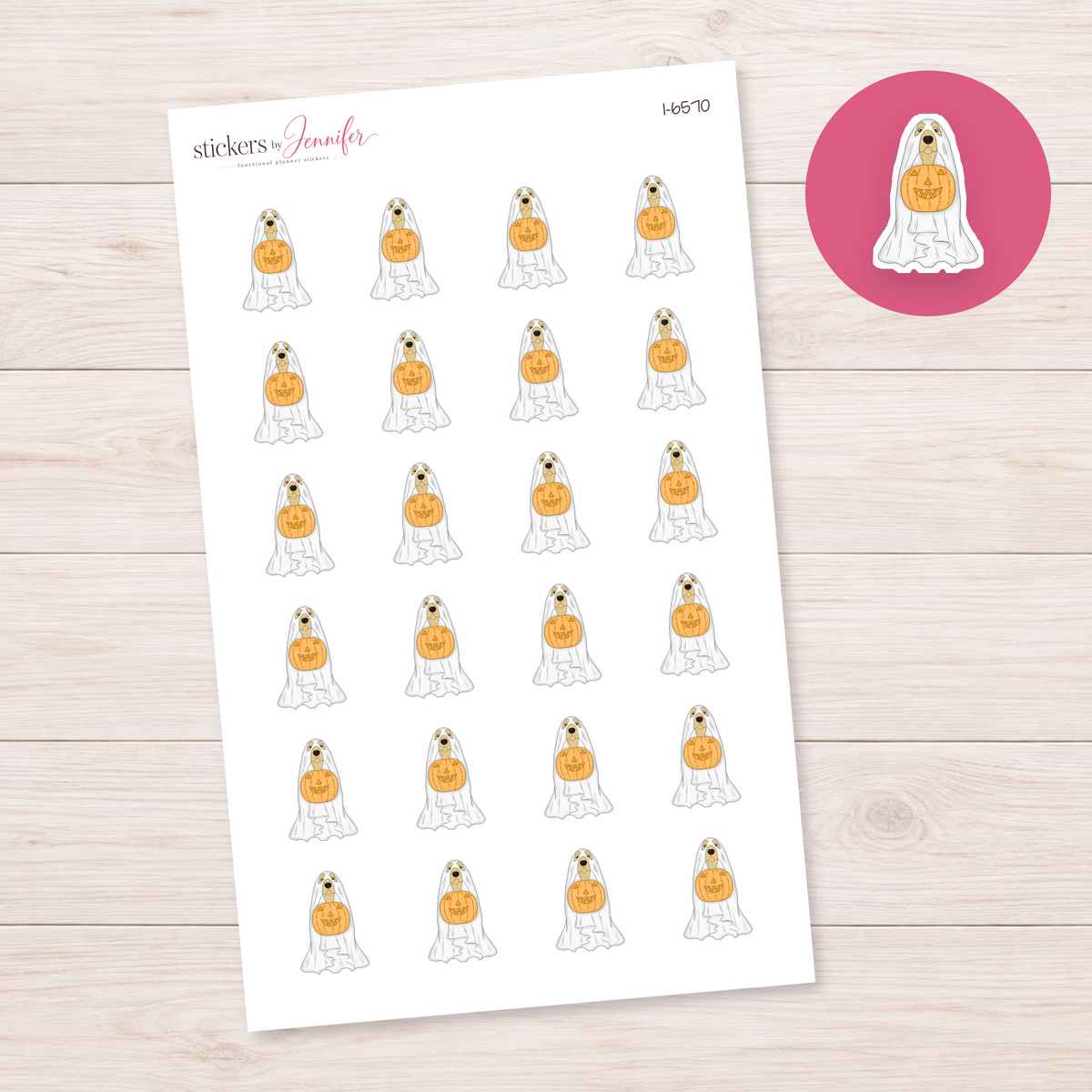 Ghost Dog with Pumpkin Planner Stickers | I-6570