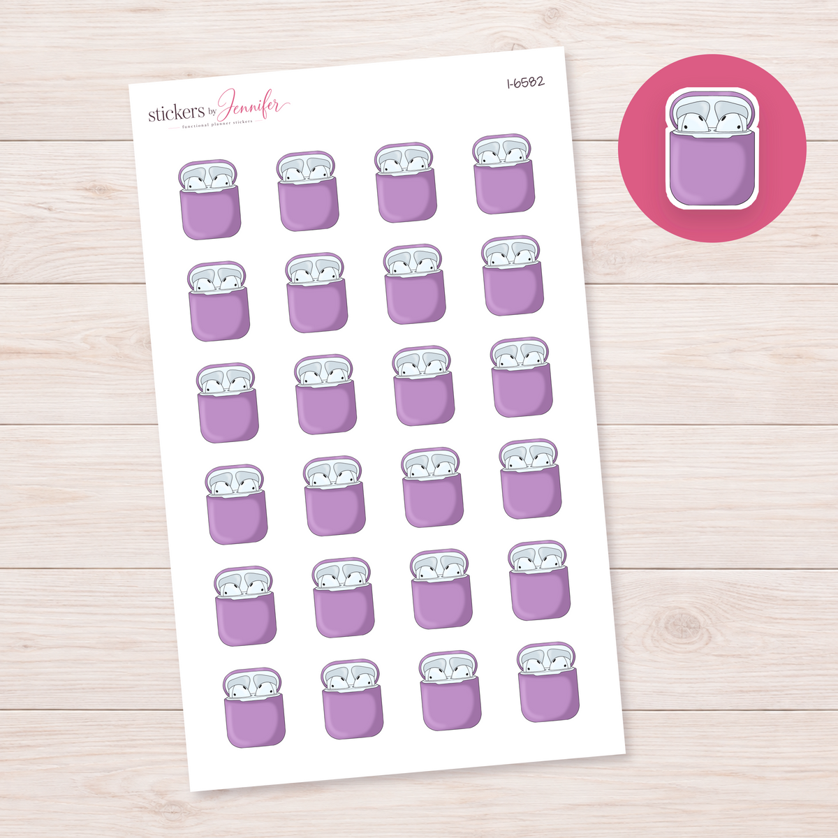 Pink Wireless Earbuds Planner Stickers | I-6582