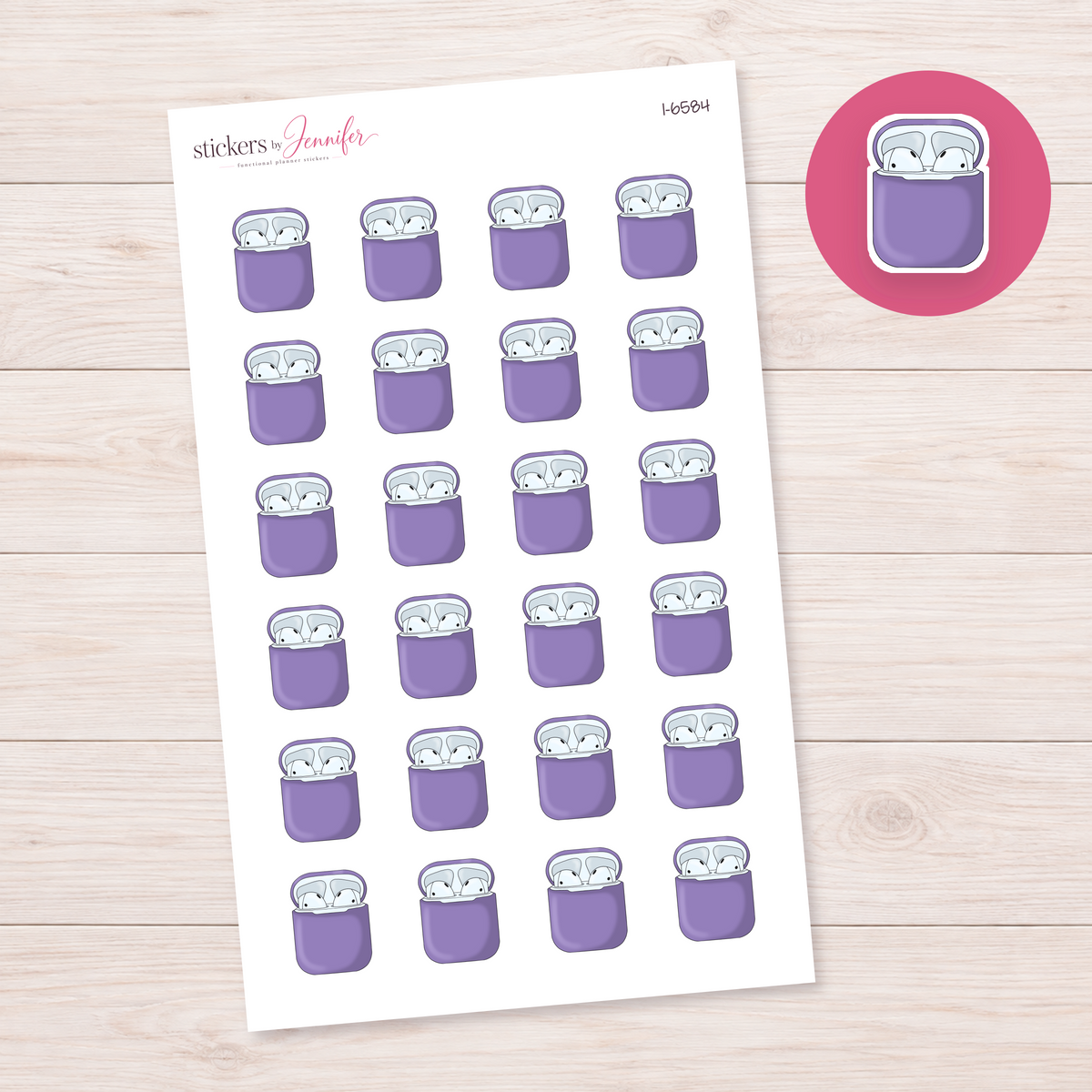 Purple Wireless Earbuds Planner Stickers | I-6584