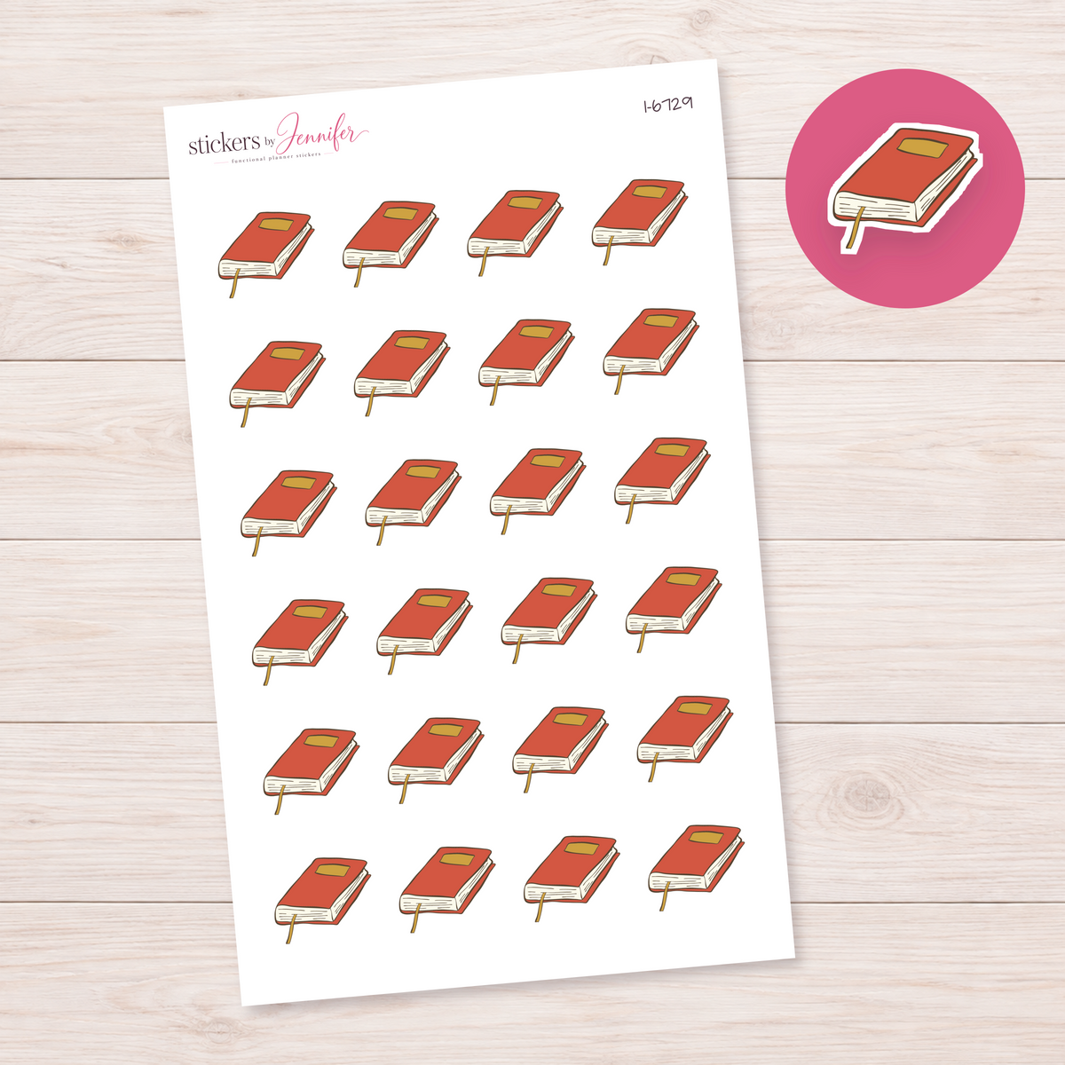 Red Book with Bookmark Planner Stickers | I-6729