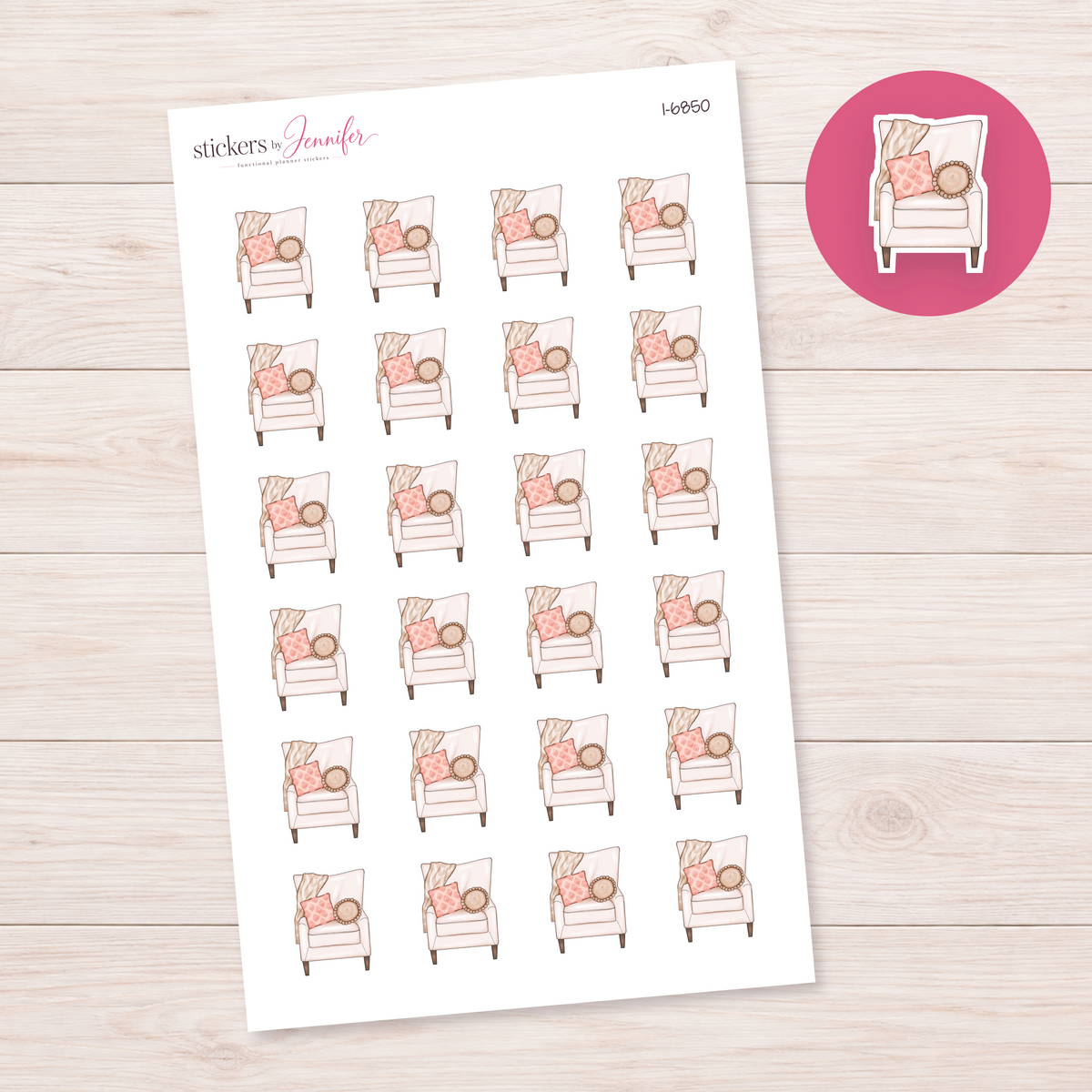 Cozy Blush Armchair Planner Stickers | I-6850