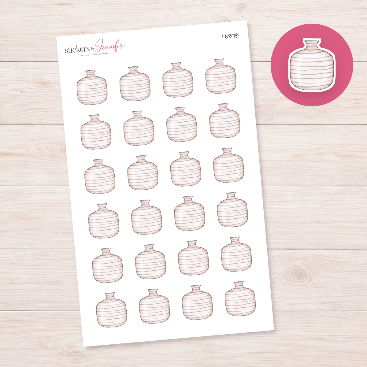 Blush Striped Vase Planner Stickers | I-6878