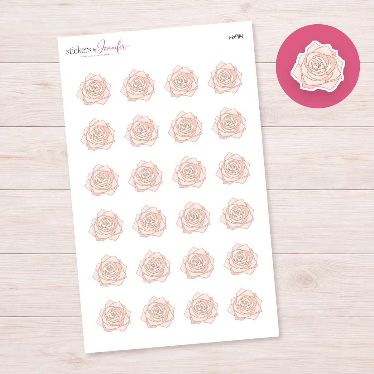 Pale Peach Rose Planner Stickers | I-6914