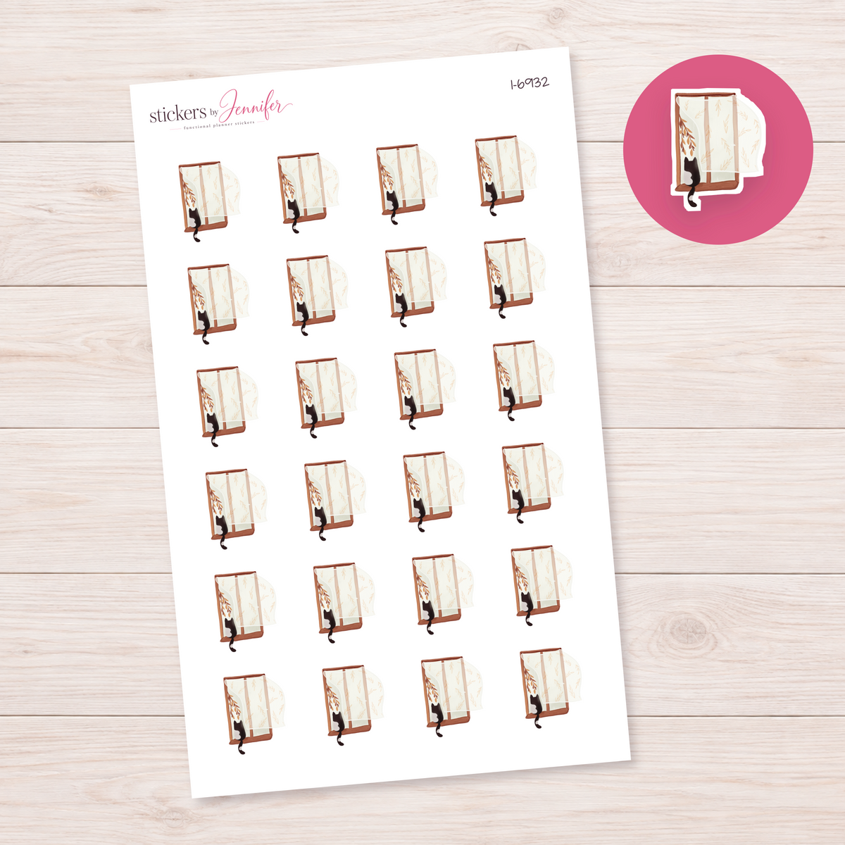 Black Cat at Autumn Window Planner Stickers | I-6932