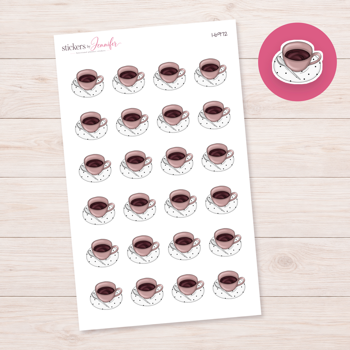 Mauve Coffee Cup Planner Stickers | I-6972