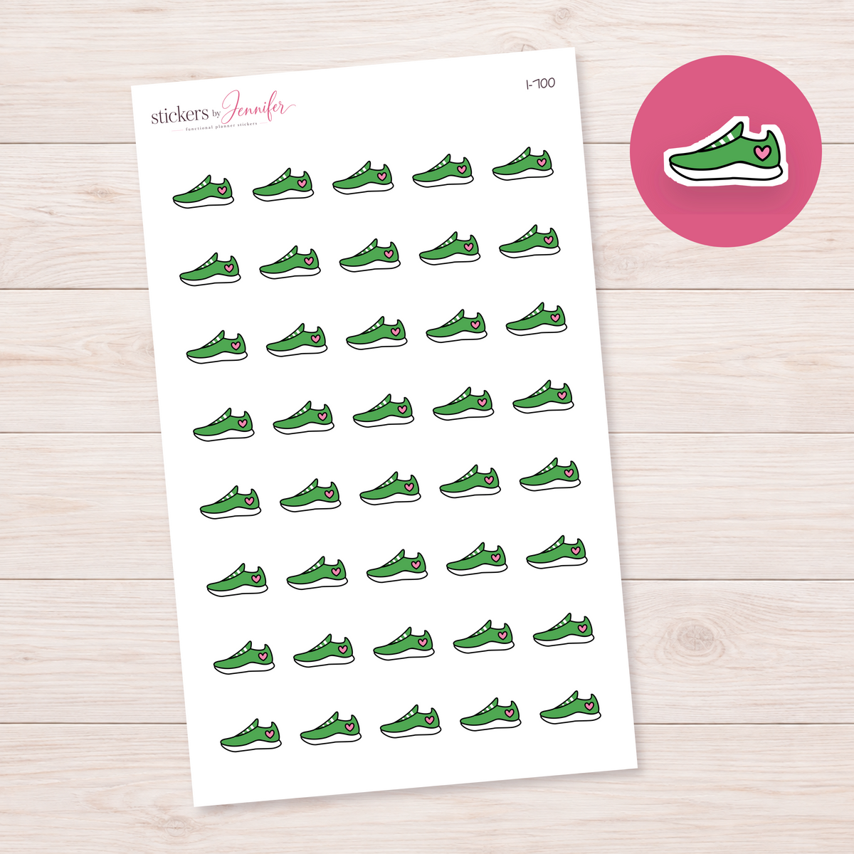 Green Heart Sneaker Planner Stickers | I-700