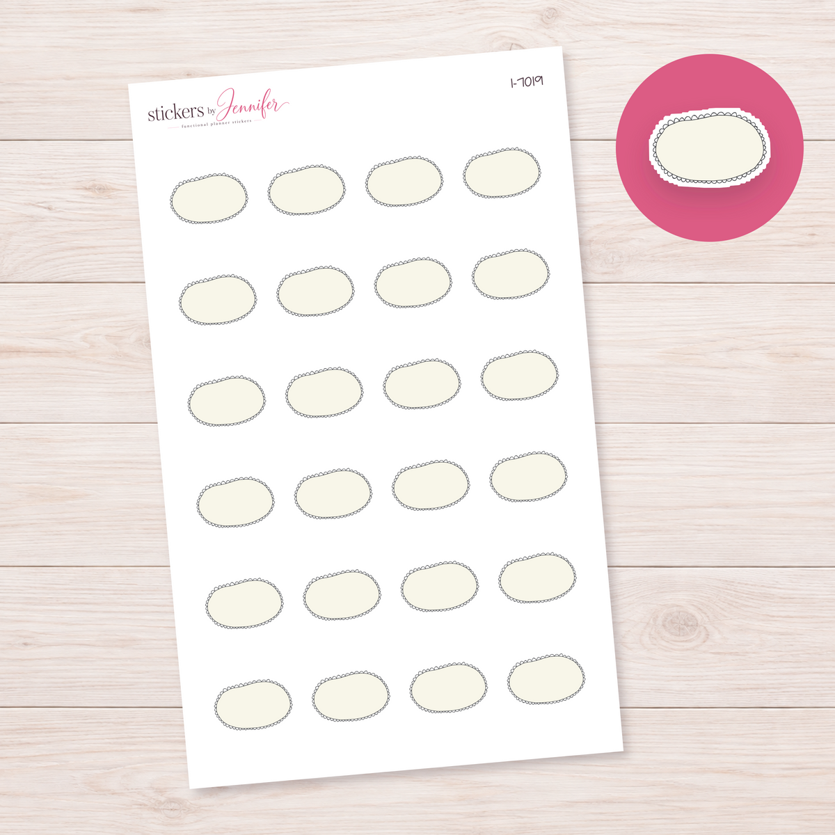 Cream Scalloped Oval Planner Stickers | I-7019