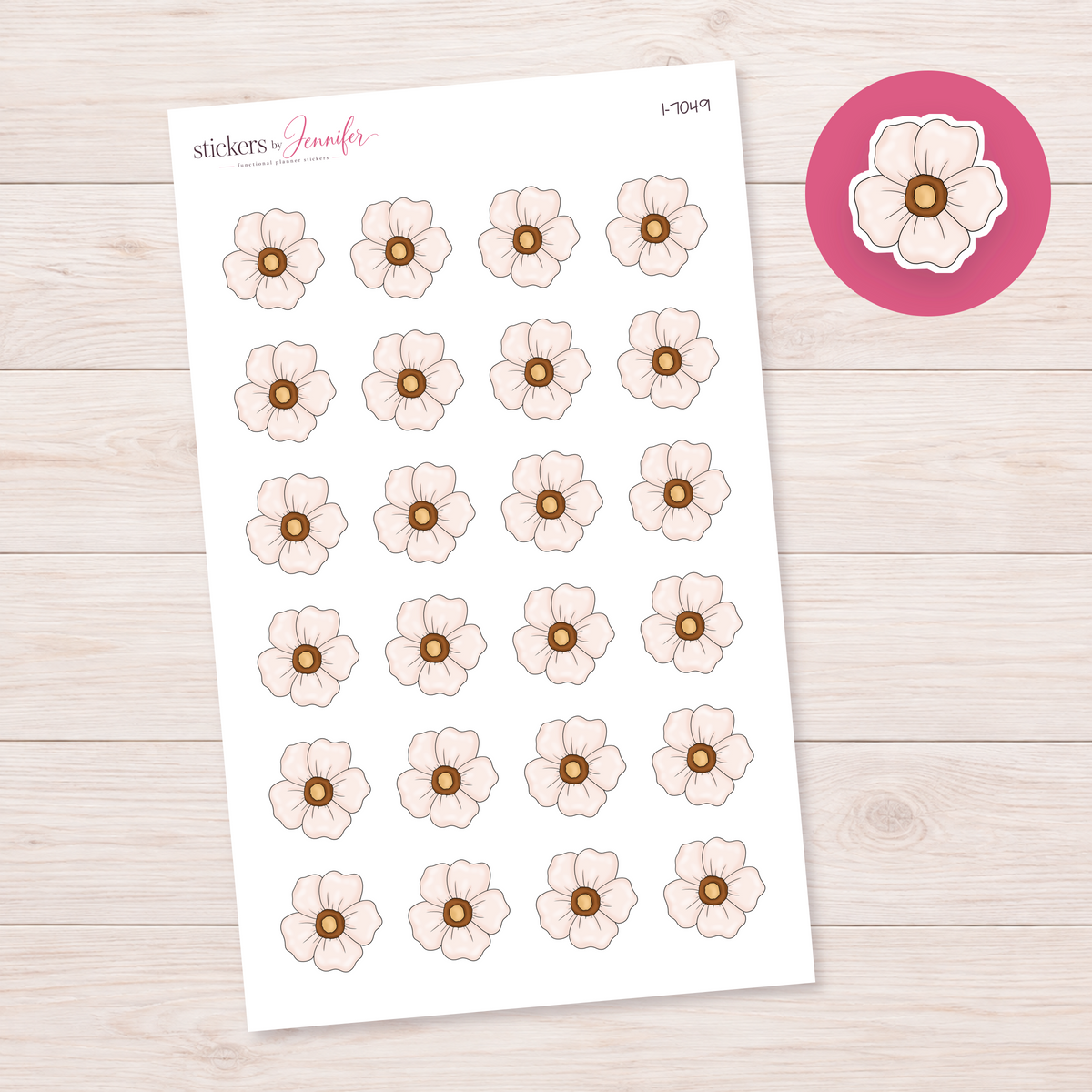 Cream Five-Petal Flower Planner Stickers | I-7049