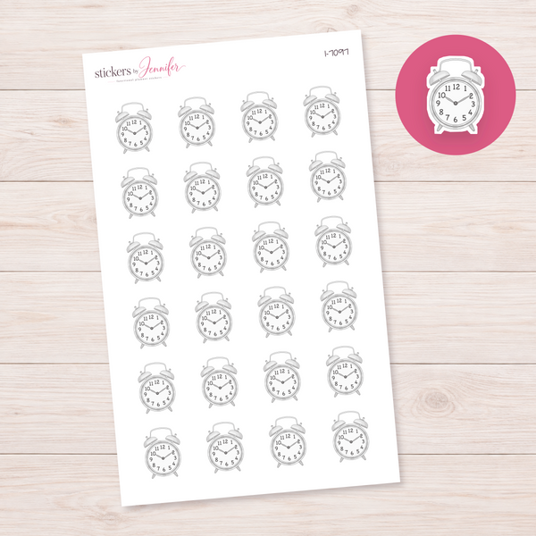 Silver Alarm Clock Planner Stickers | I-7097