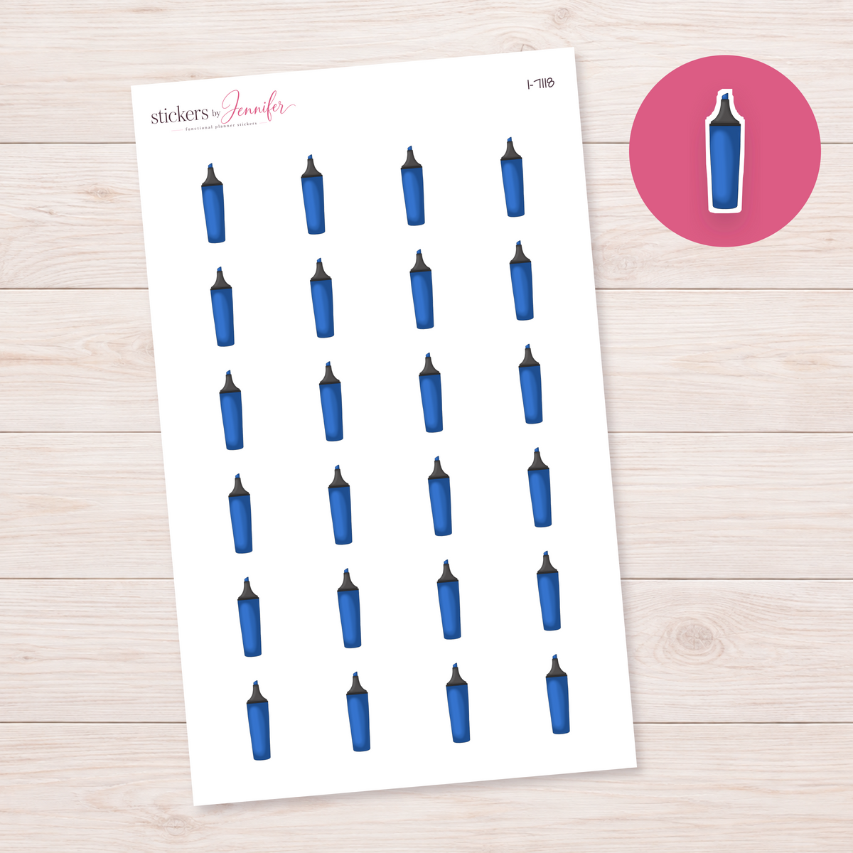 Blue Highlighter Planner Stickers | I-7118