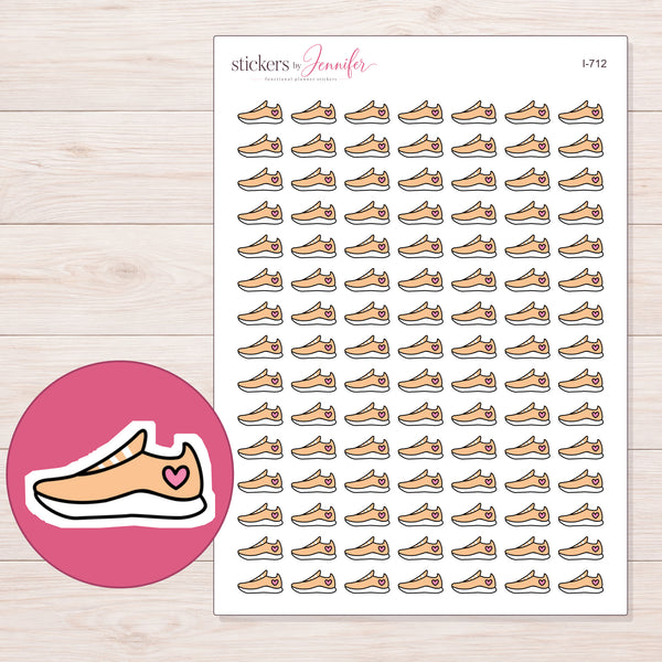 Apricot Heart Sneaker Planner Stickers | I-712 — enlarged contour-cut detail
