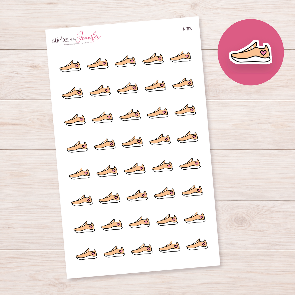Apricot Heart Sneaker Planner Stickers | I-712
