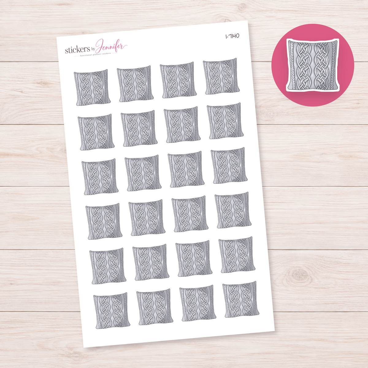 Gray Cable-Knit Cushion Planner Stickers | I-7140