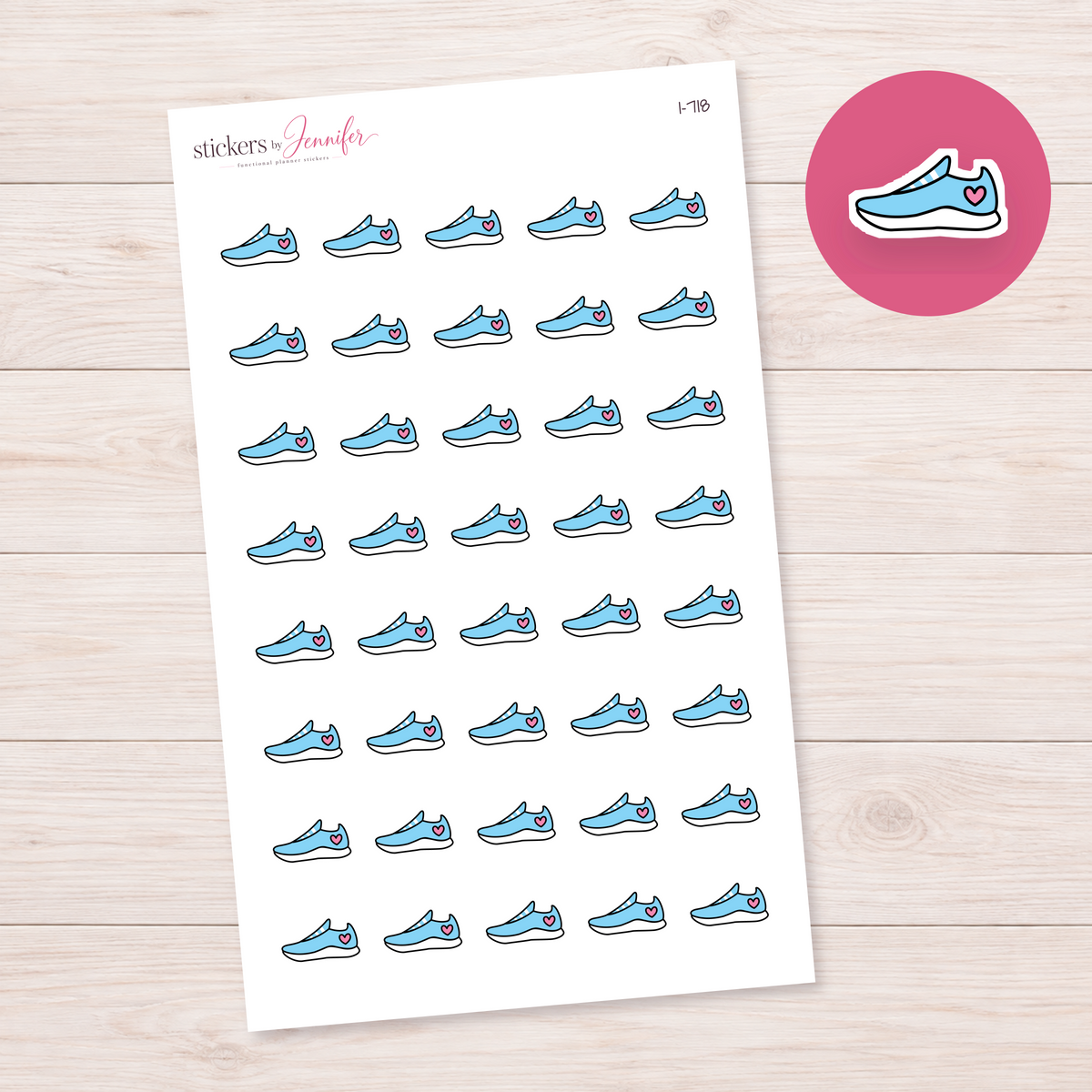 Blue Heart Running Shoe Planner Stickers | I-718
