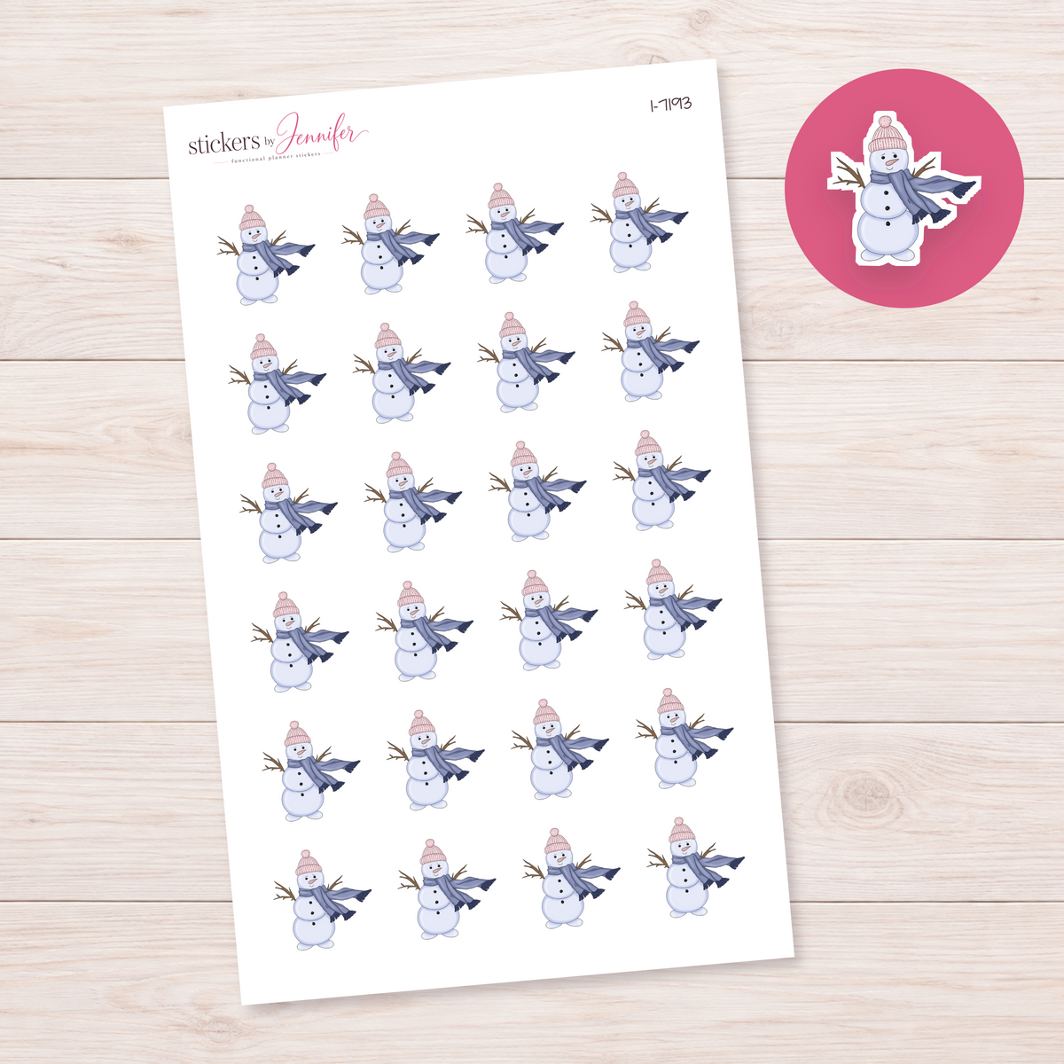 Snowman with Pink Hat Planner Stickers | I-7193