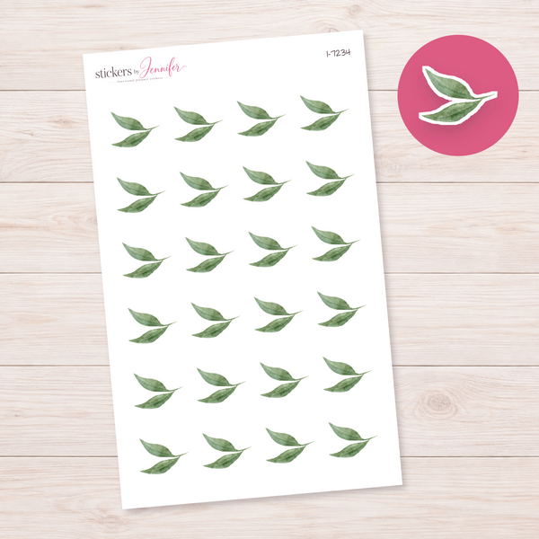 Watercolor Green Leaf Pair Planner Stickers | I-7234