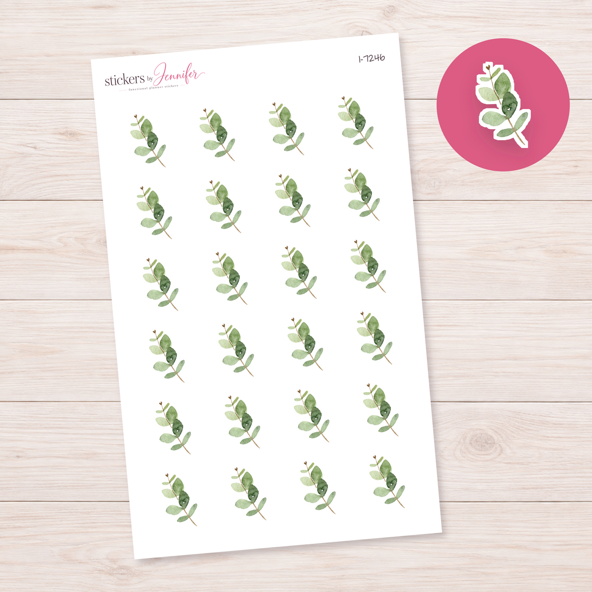 Rounded Watercolor Leaf Branch Planner Stickers | I-7246