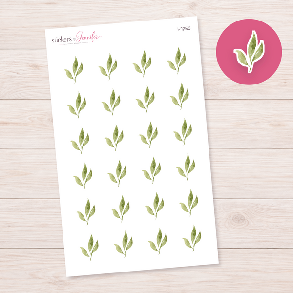 Watercolor Green Leaves Planner Stickers | I-7250