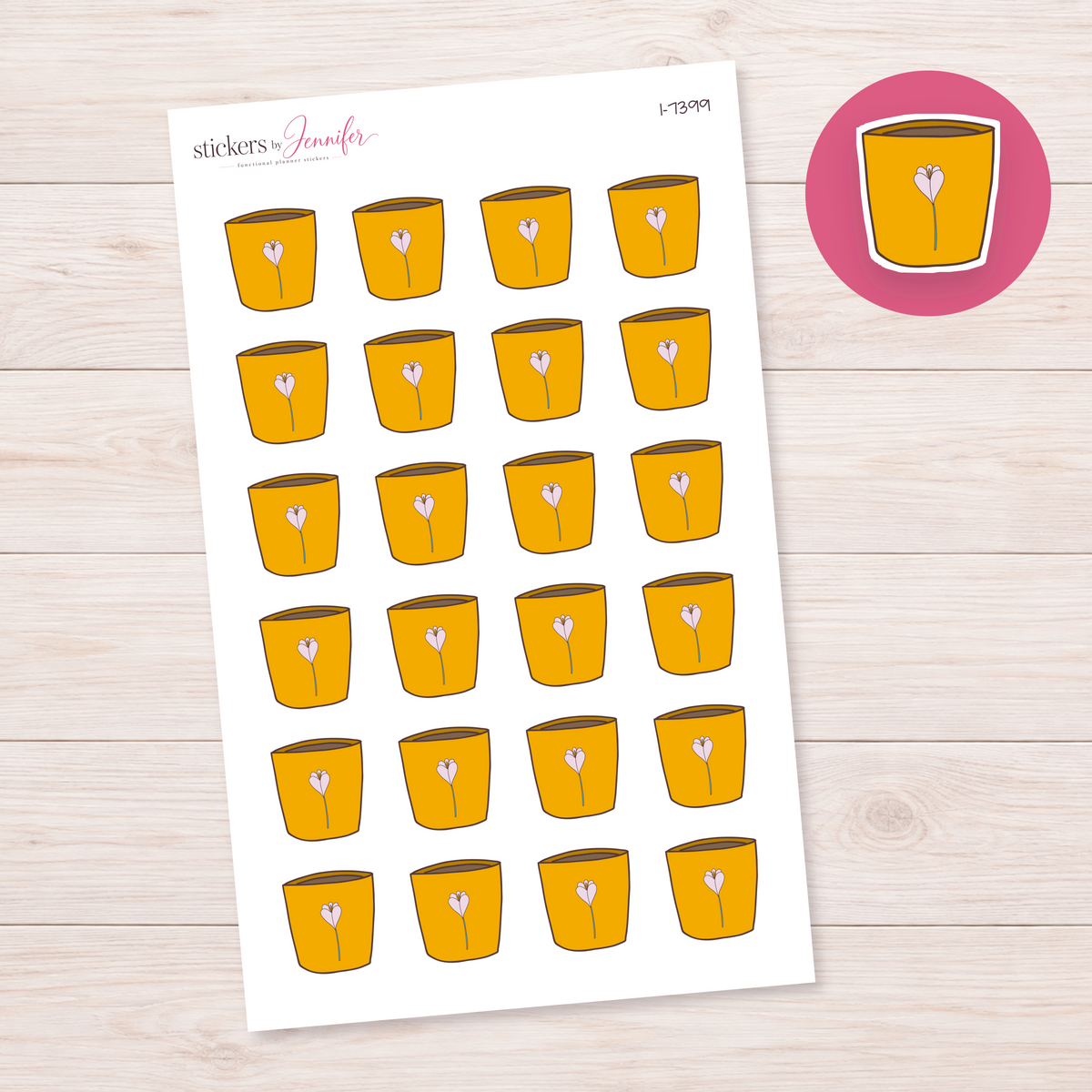 Yellow Floral Planter Planner Stickers | I-7399